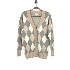 Evereve Womens Pippa Argyle Tan Gray Cream Cardigan Sweater Size Small Academia